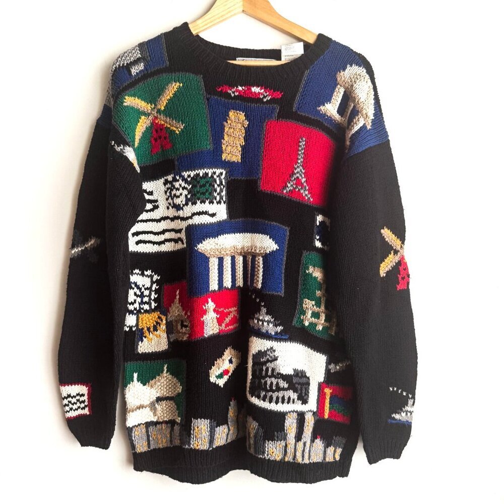 Vintage Northern Isles Signature Hand Knitted Novelty " World Landmarks" S